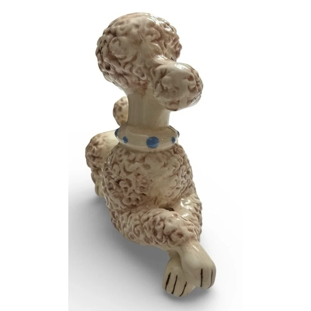 Ceramic Poodle Large White Brown 1960's Atlantic Mold 11